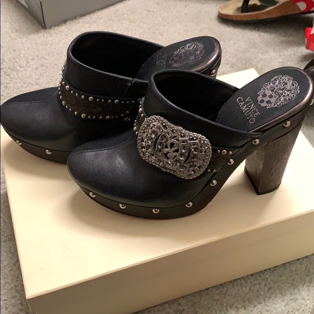 Vince Camino black leather bling mules!
